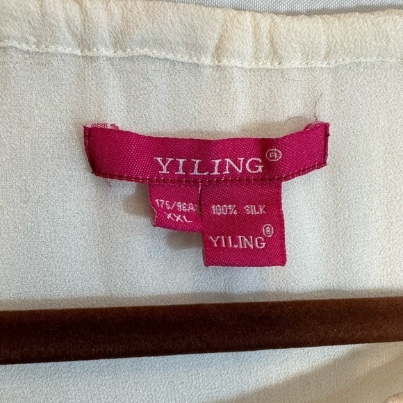 YILING Womens Size XXL Blouse 100% Silk Peasant Long Sleeve Embroidered Flower - Picture 3 of 12